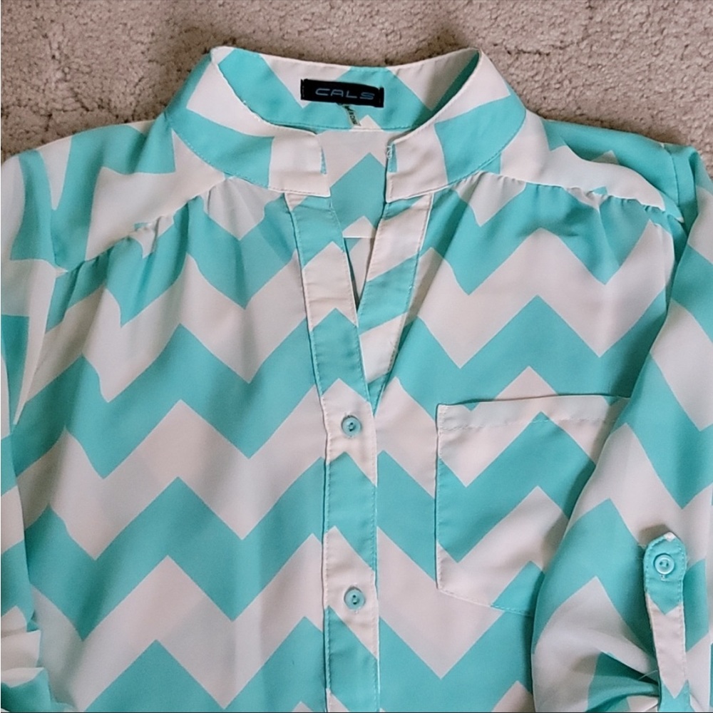 Aqua Chevron Blouse